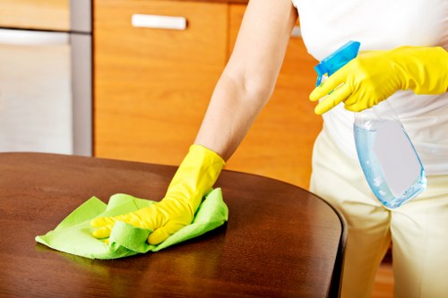 Technician checking carpet cleaning chemical and safety precautions
